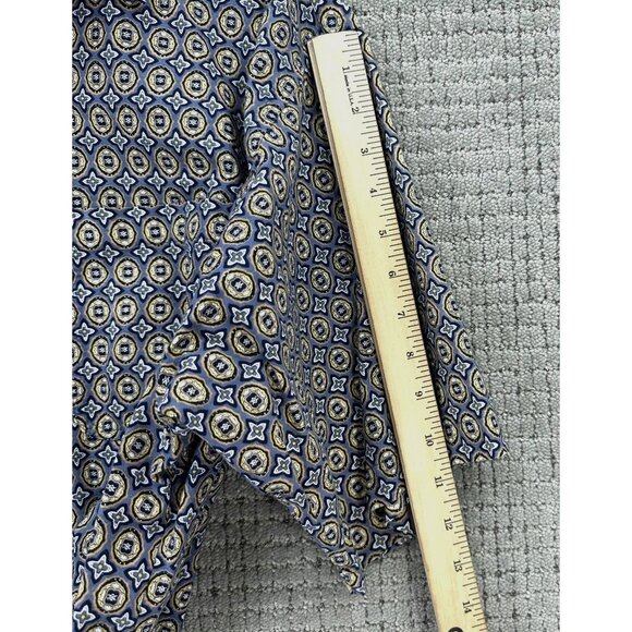 Knightsbridge Shirt Mens Size Large Blue Yellow Button Down Batik Short Sleeve - Picture 7 of 9